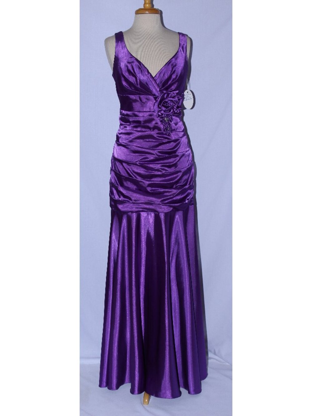NWOT Dollar Fashion #1243 Long Satin Fit & Flare Formal Gown-Size XL-PURPLE